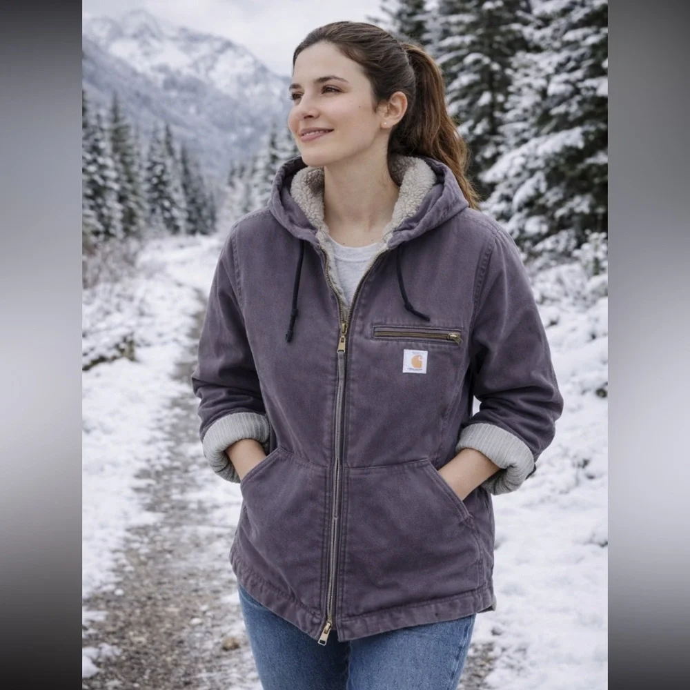 NWOT Carhartt Women's Loose Fit Washed Duck Sherpa Lined Jacket - Picture 2 of 13